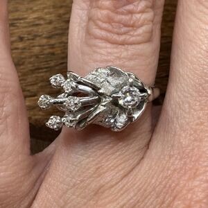 Antique Art Nouveau 14k White Gold Natural .32 Cwt Diamond Engagement Ring Sz 7